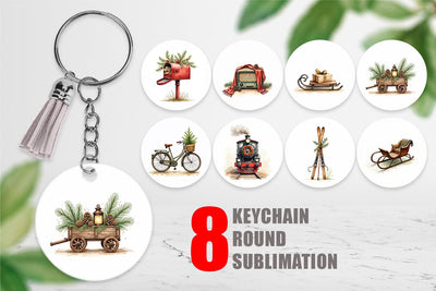 Keychain Vintage Christmas Journey Sublimation artnoy 