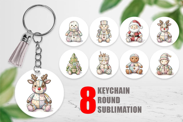 Keychain Vintage Christmas Patchwork Watercolor Sublimation artnoy 