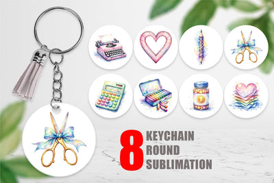 Keychain Vintage Classroom Supplies Sublimation artnoy 
