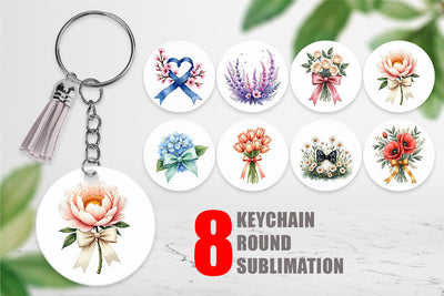 Keychain Vintage Floral Bow Sublimation artnoy 