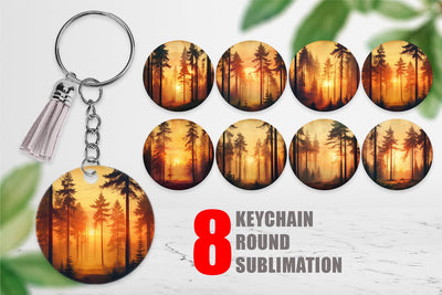 Keychain Vintage Forest Sunset Sublimation artnoy 