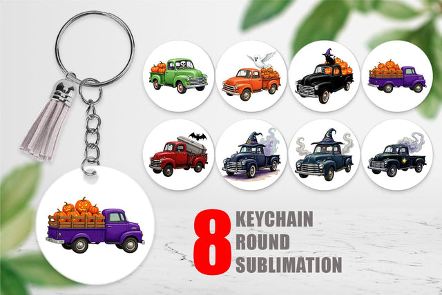 Keychain Vintage Halloween Truck Sublimation artnoy 