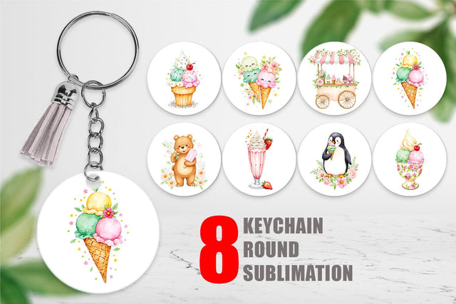 Keychain Vintage Ice Cream Summer Sublimation artnoy 