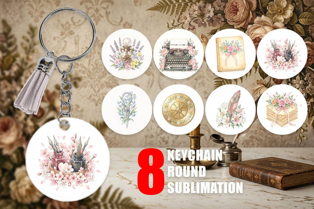 Keychain Vintage Letter And Floral Watercolor Sublimation artnoy 