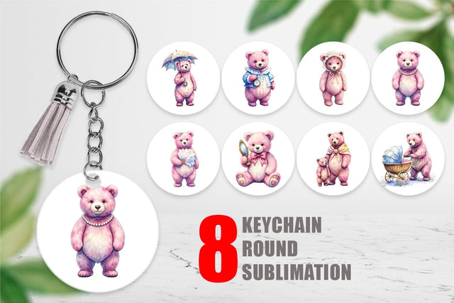 Keychain Vintage Mama Bear Watercolor Sublimation artnoy 