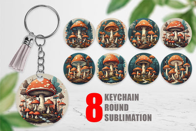 Keychain Vintage Mushroom Forest Sublimation artnoy 