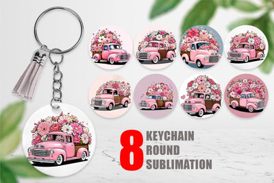 Keychain Vintage Pink Trucks Sublimation artnoy 