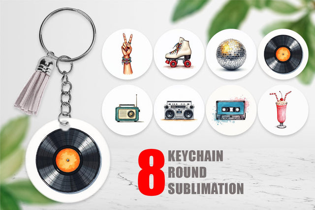Keychain Vintage Roller Disco Summer Watercolor Sublimation artnoy 
