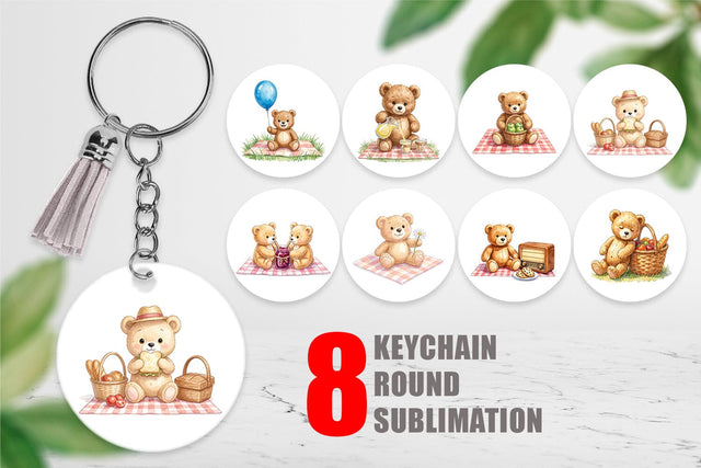 Keychain Vintage Teddy Bear Picnic Watercolor Sublimation artnoy 
