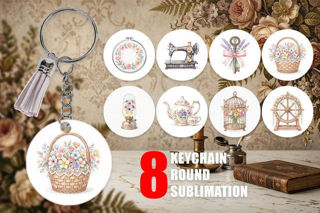 Keychain Vintage Tools And Floral Watercolor Sublimation artnoy 