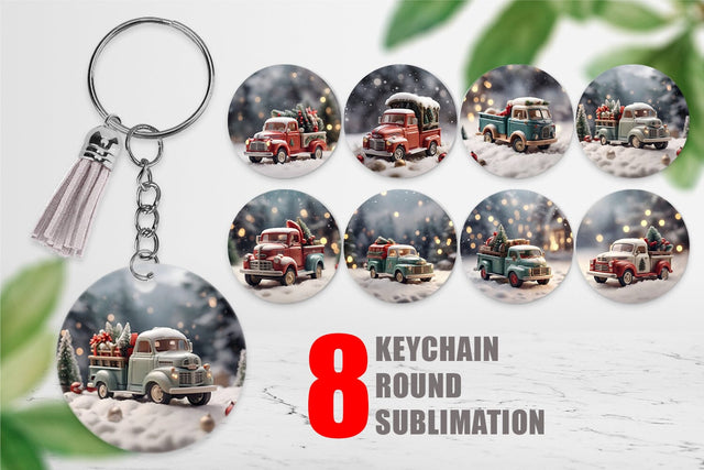 Keychain Vintage Truck Christmas Sublimation artnoy 