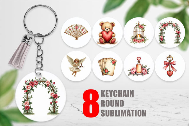 Keychain Vintage Valentine Ephemera Watercolor Sublimation artnoy 