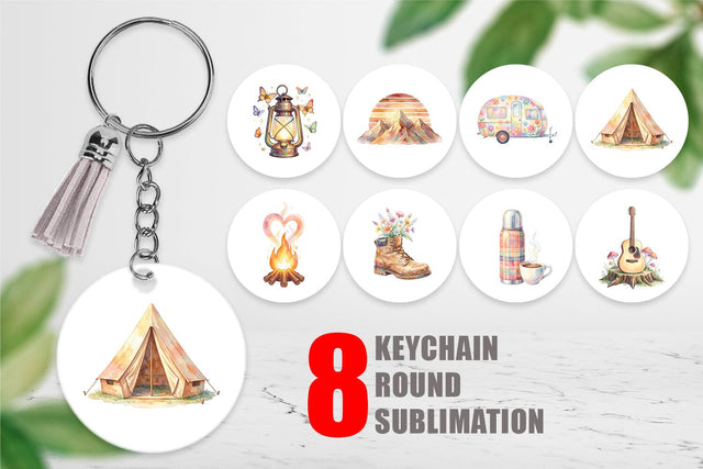 Keychain Watercolor 70s Retro Camping Adventure Sublimation artnoy 