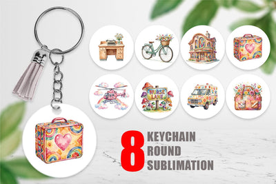 Keychain Watercolor 70s Retro Medical Scenes Sublimation artnoy 