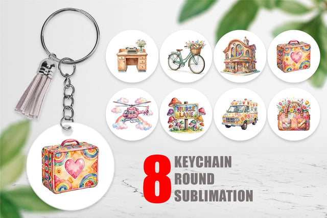 Keychain Watercolor 70s Retro Medical Scenes Sublimation artnoy 