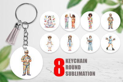 Keychain Watercolor 70s Retro Nurse Characters Sublimation artnoy 