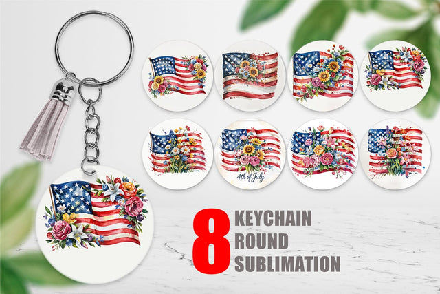 Keychain Watercolor American Flag Floral Sublimation artnoy 