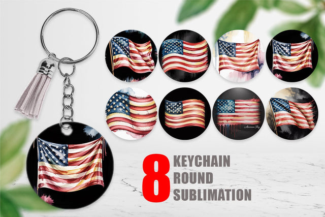 Keychain Watercolor American Flag Sublimation artnoy 