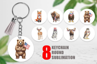 Keychain Watercolor American Wildlife Patriotic Sublimation artnoy 