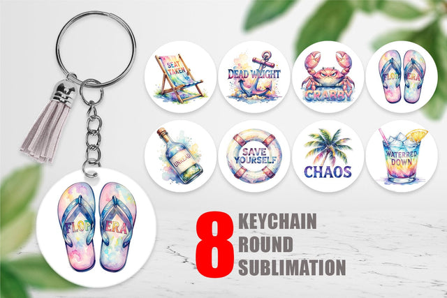 Keychain Watercolor Anti Social Beach Quotes Sublimation artnoy 
