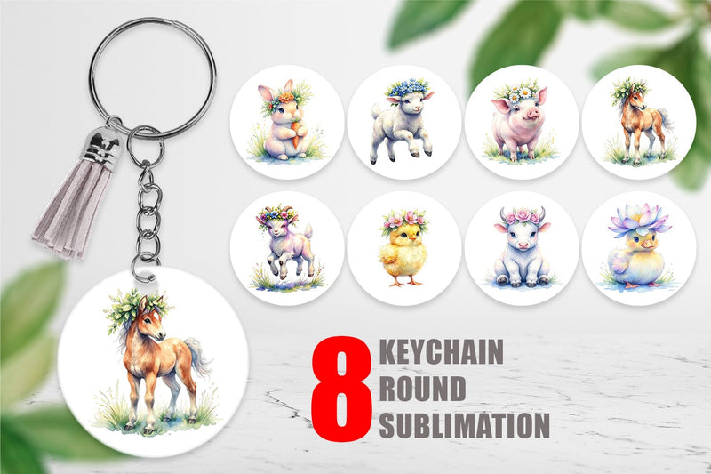 Keychain Watercolor Baby Farm Animal Nursery Art Sublimation artnoy 