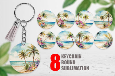 Keychain Watercolor Beach Scene Sublimation artnoy 