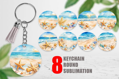 Keychain Watercolor Beach Summer Sublimation artnoy 