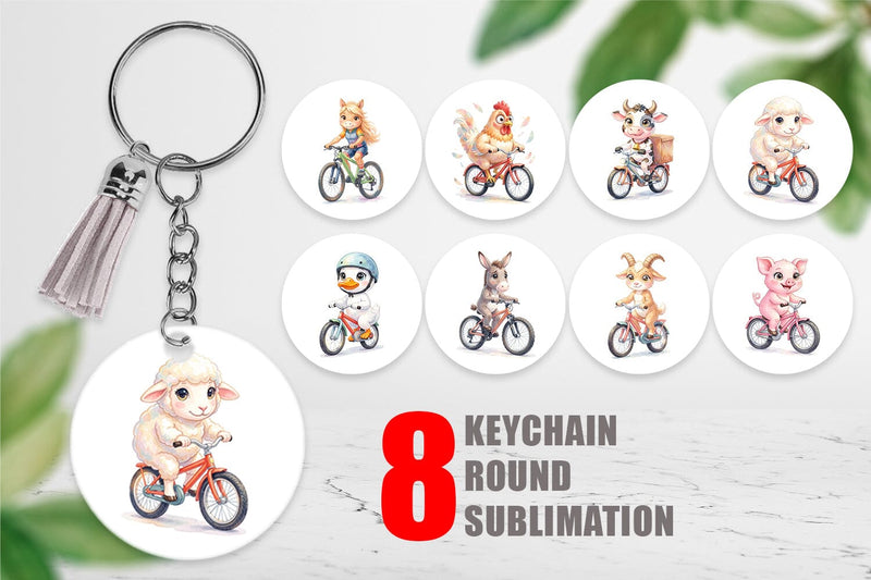Keychain Watercolor Big Eye Barnyard Biking Art Sublimation artnoy 