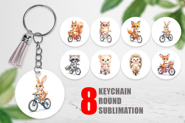 Keychain Watercolor Big Eye Forest Friends Bike Sublimation artnoy 