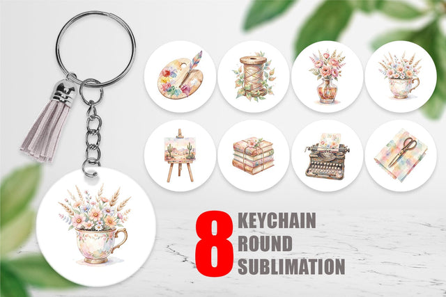 Keychain Watercolor Boho Artistic Craft Ephemera Sublimation artnoy 