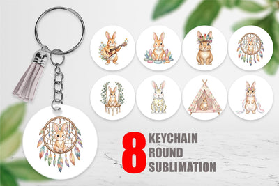 Keychain Watercolor Boho Chic Easter Bunny Sublimation artnoy 
