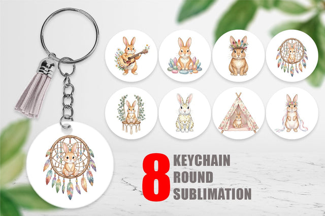 Keychain Watercolor Boho Chic Easter Bunny Sublimation artnoy 