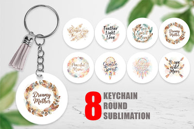 Keychain Watercolor Boho Dreamcatcher Mama Quotes Sublimation artnoy 