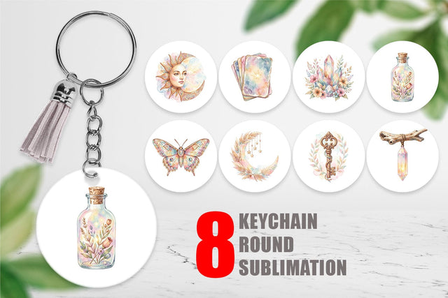 Keychain Watercolor Boho Mystical Celestial Art Sublimation artnoy 