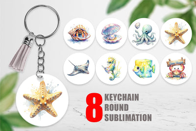 Keychain Watercolor Boho Ocean Nursery Animal Sublimation artnoy 