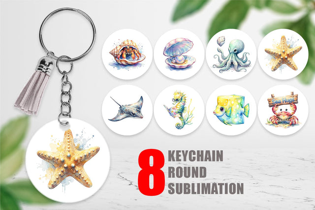 Keychain Watercolor Boho Ocean Nursery Animal Sublimation artnoy 