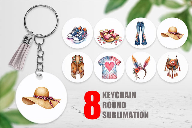 Keychain Watercolor Boho Spring Fashion 70s Accessories & Attire Sublimation artnoy 