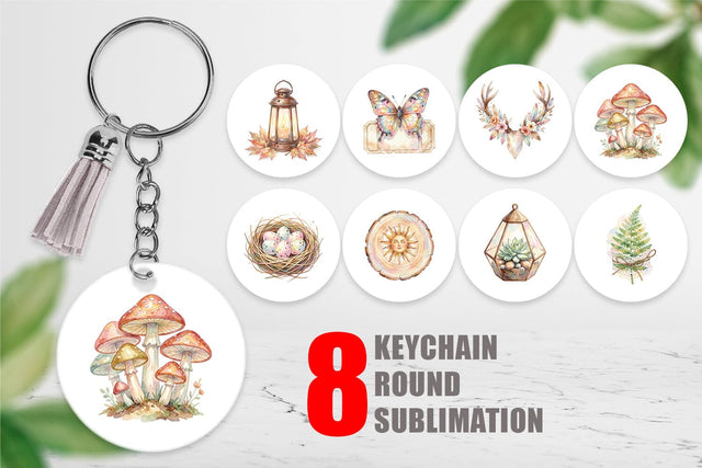 Keychain Watercolor Boho Woodland Nature Ephemera Sublimation artnoy 