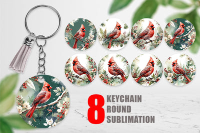 Keychain Watercolor Cardinal Bird Sublimation artnoy 