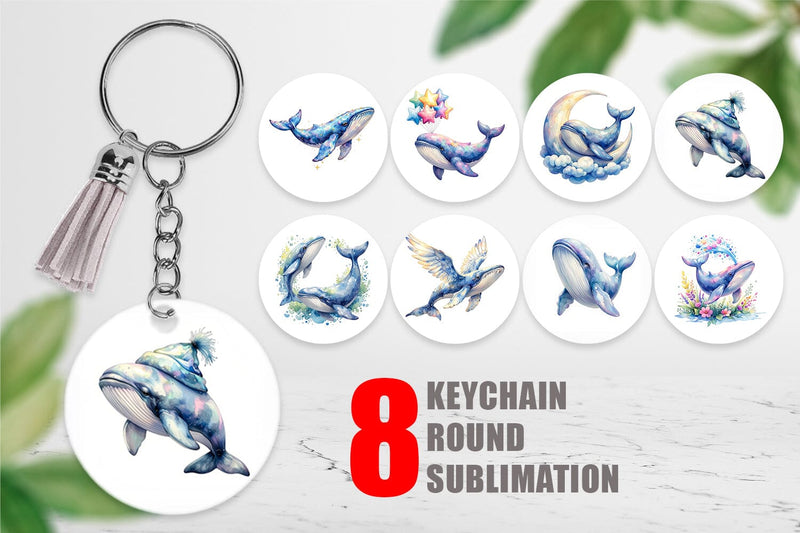 Keychain Watercolor Celestial Whale Moon Star Sublimation artnoy 