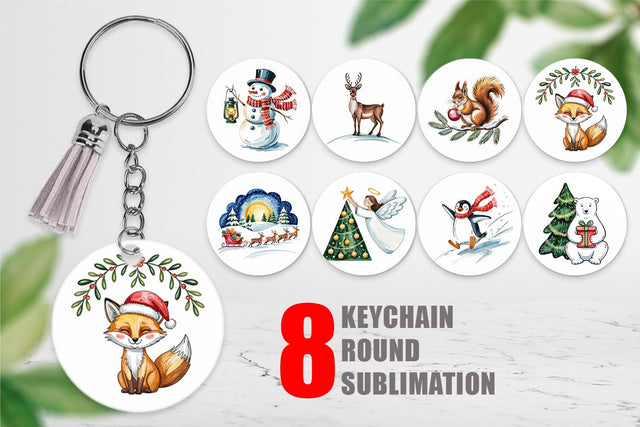Keychain Watercolor Christmas Animal Sublimation artnoy 