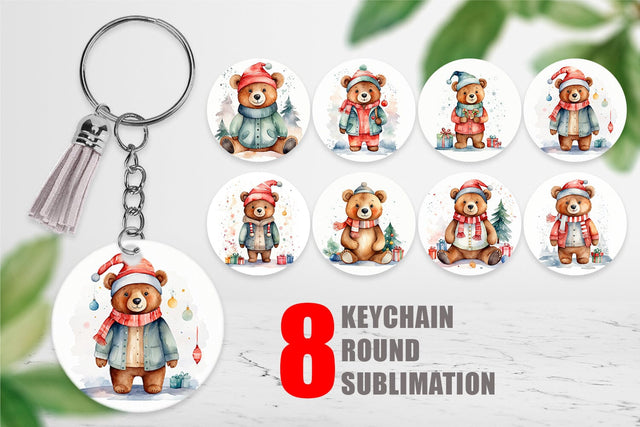 Keychain Watercolor Christmas Bear Sublimation artnoy 