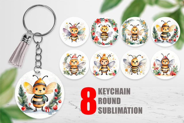Keychain Watercolor Christmas Bee Sublimation artnoy 