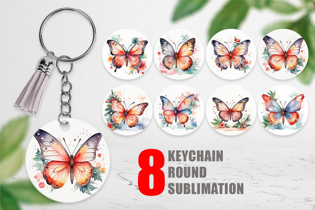 Keychain Watercolor Christmas Butterfly Sublimation artnoy 