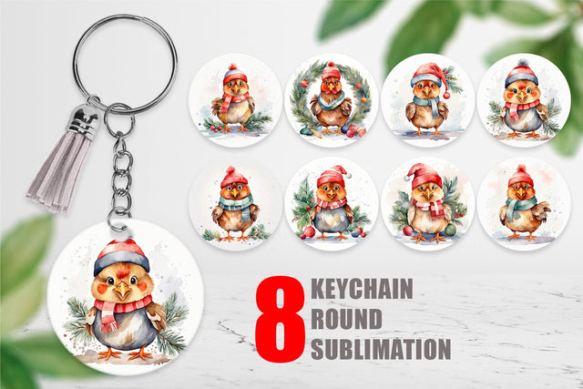Keychain Watercolor Christmas Chiken Sublimation artnoy 