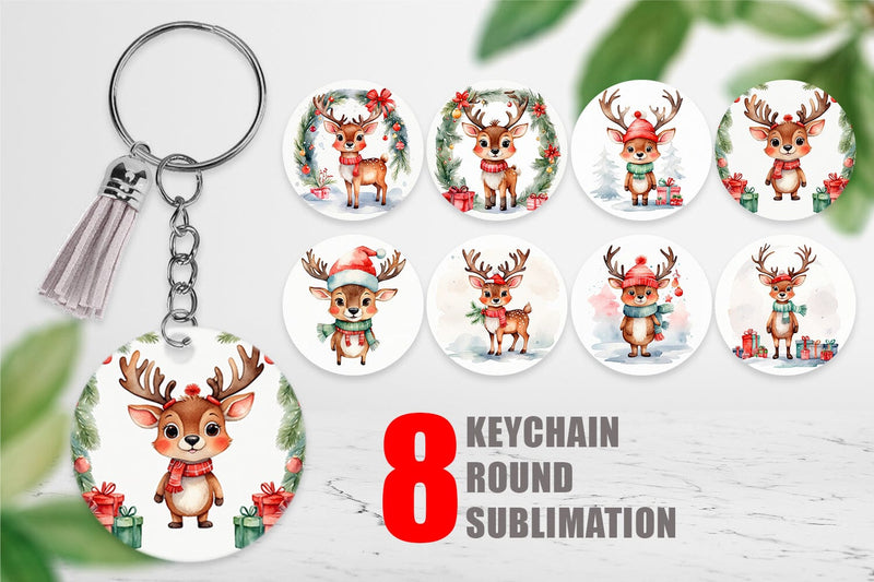 Keychain Watercolor Christmas Deer Sublimation artnoy 
