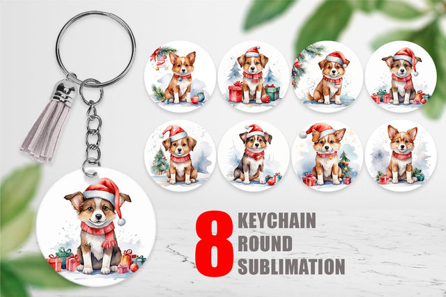 Keychain Watercolor Christmas Dog Sublimation artnoy 