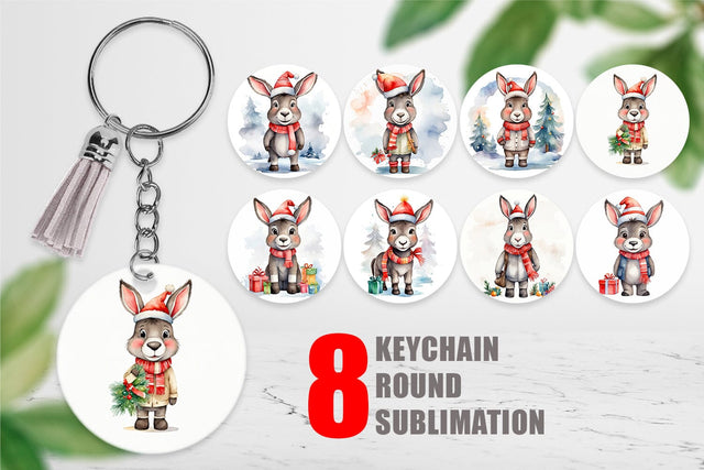 Keychain Watercolor Christmas donkey Sublimation artnoy 