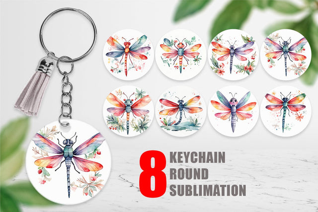 Keychain Watercolor Christmas Dragonfly Sublimation artnoy 