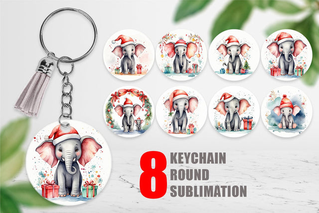 Keychain Watercolor Christmas Elephant Sublimation artnoy 